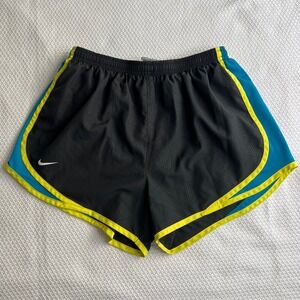 Nike Dri Fit Women Running Shorts Black Blue Yellow Athletic Gym Workout Size M